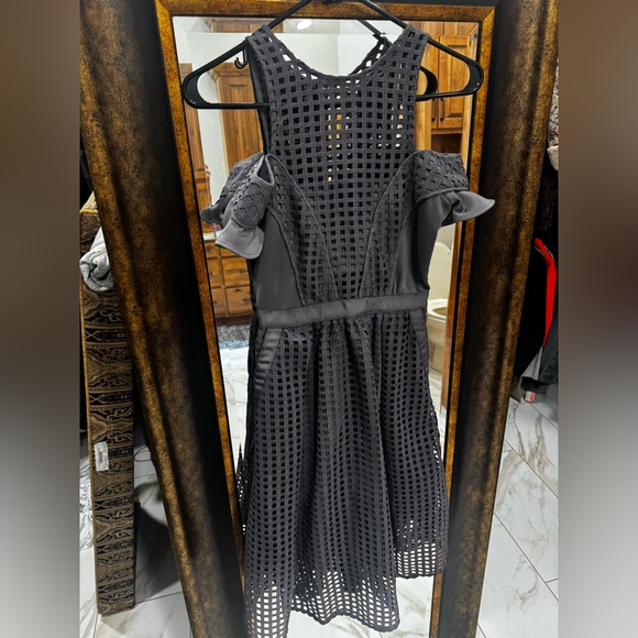 Self-Portrait Stardust Midi Dress Grey Graphic Lace Cutout Size 0 NWT - Picture 1 of 4